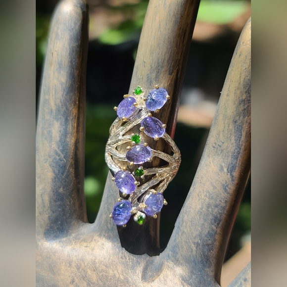 Tanzanite & Chrome Diopside sterling finger cuff sz8 - Picture 7 of 8